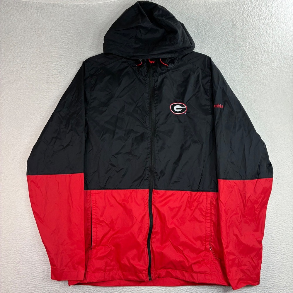 Columbia Georgia Bulldogs Windbreaker Men S Black Red Full Zip Hood Jacket Rain